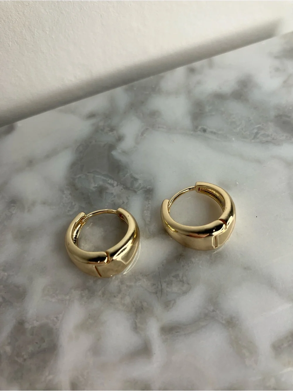14K Gold Plated Huggie Hoop Earrings 12mm Small Gold Hoops Minimalist Everyday - Picture 5 of 7